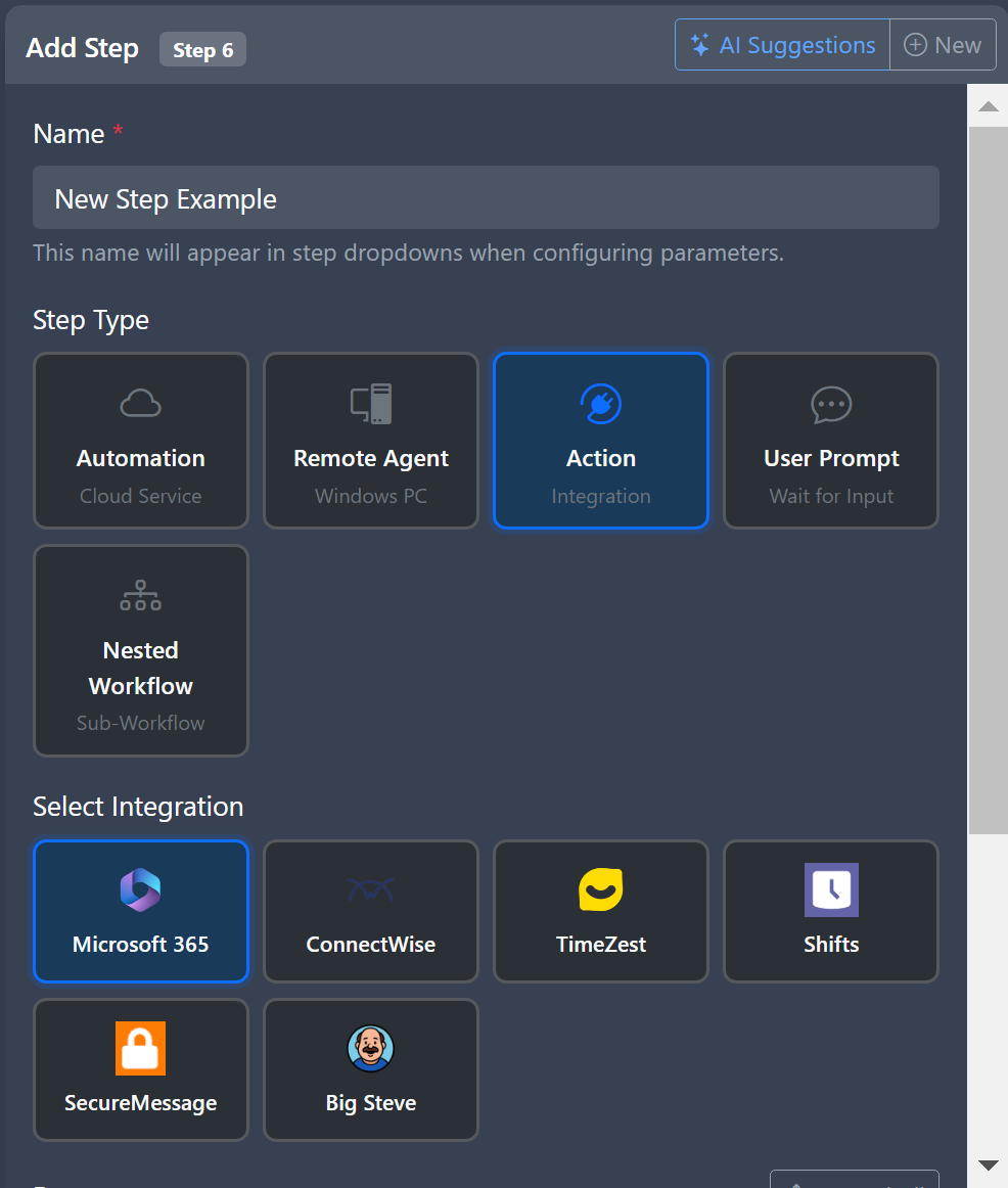 Step configuration